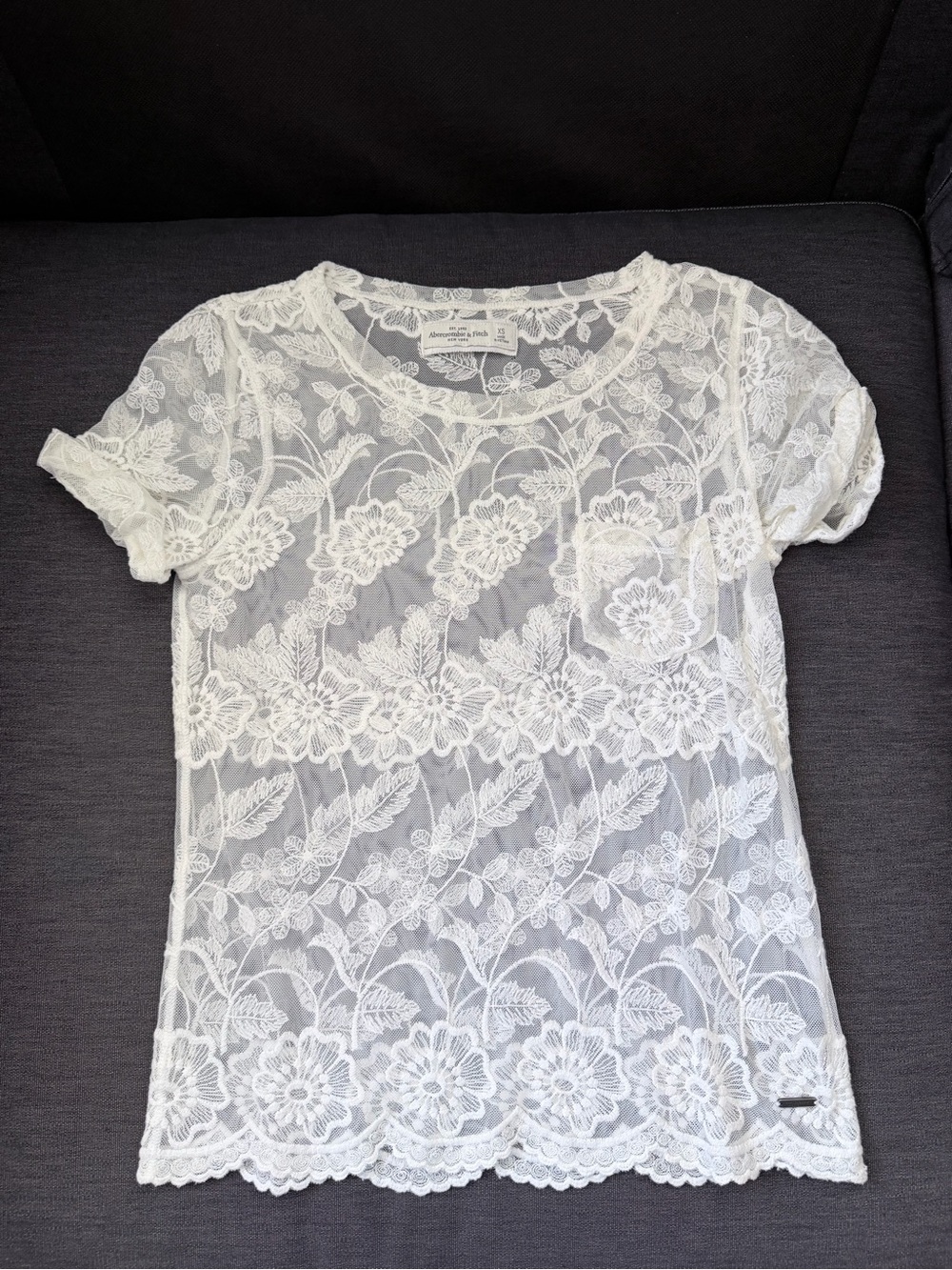 Abercrombie & Fitch Ivory Floral Lace Short Sleeve Top